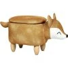 Beliani Modern Velvet Stool Orange Upholstery Storage Children Solid Wood Animal Fox