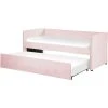 Beliani Trundle Bed Light Pink Glam Velvet Upholstery Slats EU Single Troyes