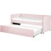 Beliani Trundle Bed Light Pink Glam Velvet Upholstery Slats EU Single Troyes