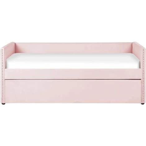 Beliani Trundle Bed Light Pink Glam Velvet Upholstery Slats EU Single Troyes - Image 4