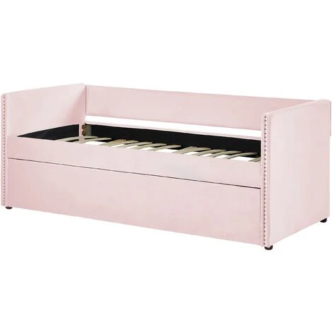 Beliani Trundle Bed Light Pink Glam Velvet Upholstery Slats EU Single Troyes - Image 5