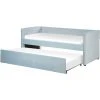 Beliani Trundle Bed Light Blue Glam Velvet Upholstery Slats EU Single Troyes