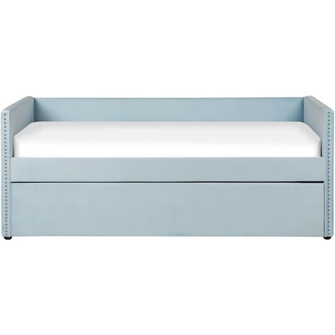 Beliani Trundle Bed Light Blue Glam Velvet Upholstery Slats EU Single Troyes - Image 4