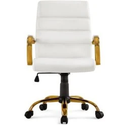 Yaheetech Mid-Back Office Chair With Gold Frame, White