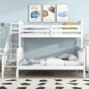 Abrihome Triple Bunk Bed, Three Sleeper, 3FT Single, 4FT6 Double, Solid Pine Wood Frame, With Side Ladder, Kids Children, White (90x190cm, 135x190cm)