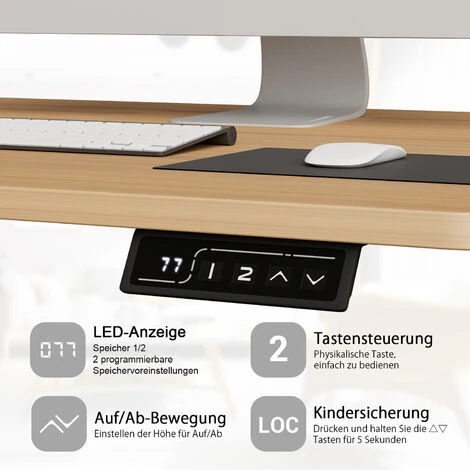 Devoko Bureau Assis Debout Électrique Réglable En Hauteur, Panneau Avec 4 Claviers à Mémoire Automatique, Cadre En Acier, Équipé Du Système Anti-Collision, 120CM,Beige - Image 4