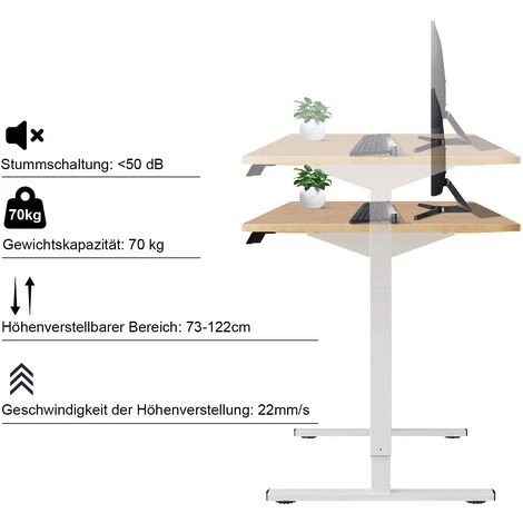 Devoko Bureau Assis Debout Électrique Réglable En Hauteur, Panneau Avec 4 Claviers à Mémoire Automatique, Cadre En Acier, Équipé Du Système Anti-Collision, 120CM,Beige - Image 5