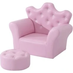 HOMCOM 2 PCS Kids Sofa And Ottoman Child Size Armchair For Girls Age 3 -5 Pink