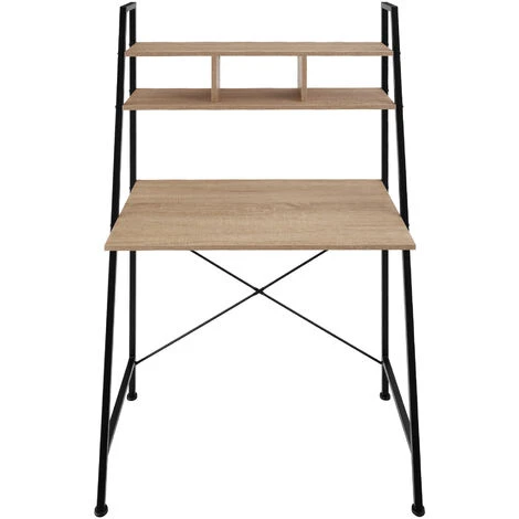 Tectake Writing Desk Exeter 85.5x46.5x140cm With Overhead Storage - Desk, Work Table, Office Table - Industrial Wood Light, Oak Sonoma - Image 2