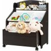 Costway Kids Toy Storage Unit Rolling Wooden Bookcase Organizer With Removable Bins