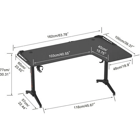 UNHO L-Shape Right Corner Gaming Desk Ergonomic PC Computer Racing Table, Right - Image 2