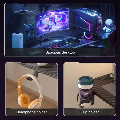 UNHO L-Shape Right Corner Gaming Desk Ergonomic PC Computer Racing Table, Right - Image 5