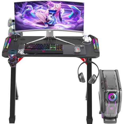 Unho 100cm Gaming Desk Computer Table PC Laptop RGB LED Lights Racing Gamer Workstation - Image 2