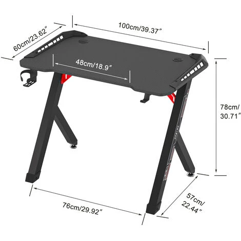 Unho 100cm Gaming Desk Computer Table PC Laptop RGB LED Lights Racing Gamer Workstation - Image 4