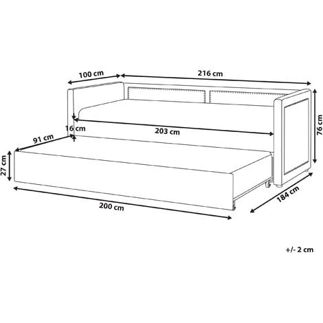 Beliani Corduroy Fabric EU Single Trundle Bed Frame Nailhead Trim 3ft Navy Blue Mimizan - Image 3