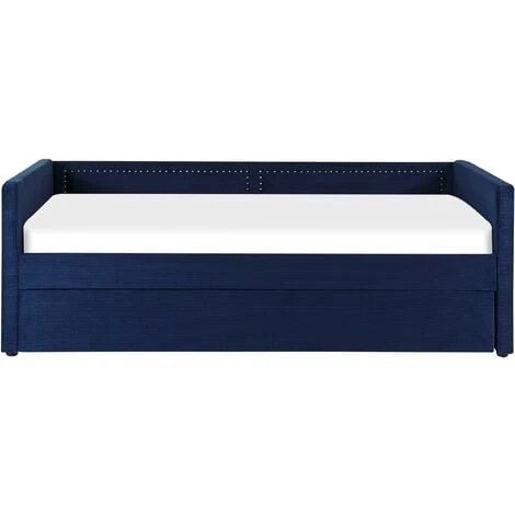 Beliani Corduroy Fabric EU Single Trundle Bed Frame Nailhead Trim 3ft Navy Blue Mimizan - Image 5