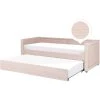 Beliani Modern Fabric EU Single Trundle Bed Frame Nailhead Trim 3ft Pink Mimizan