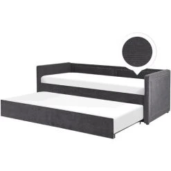 Beliani Modern Corduroy EU Single Trundle Bed Frame Nailhead Trim 3ft Dark Grey Mimizan