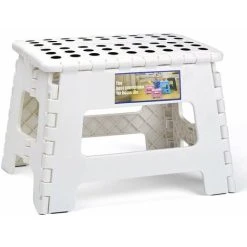 GTA Foldable And Portable Stool For Kids Adults Small Folding Plastic Step Stool Non-Slip For Kitchen Bathroom Garden Bedroom 22cm White