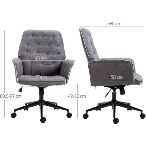 HOMCOM Vinsetto Computer Chair W/Armrest Modern Style Tufted For Home Office Dining Room Dark Grey - Image 2