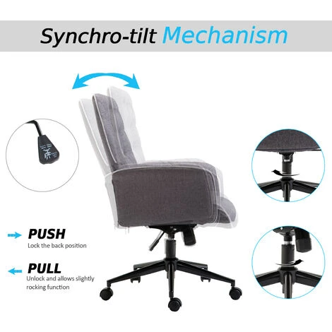 HOMCOM Vinsetto Computer Chair W/Armrest Modern Style Tufted For Home Office Dining Room Dark Grey - Image 4