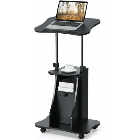 Costway Mobile Laptop Table Height Adjustable Sit Stand Computer Desk Presentation Cart