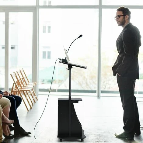 Costway Mobile Laptop Table Height Adjustable Sit Stand Computer Desk Presentation Cart - Image 4