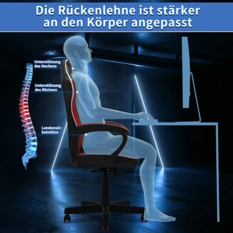 Devoko Gaming Chair Office Chair Ergonomic Chair Height Adjustable Chair Home Office With Universal Wheels,Red - Image 3