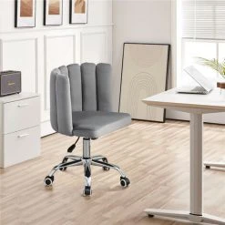CLIPOP Desk Chair Velvet Computer Office Chair With Unique Back Armrest Height Adjustable Padded Seat Swivel Chair For Desk Home Office, Grey