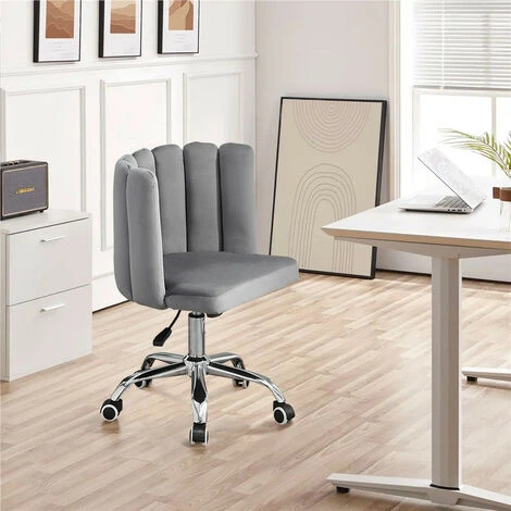 CLIPOP Desk Chair Velvet Computer Office Chair With Unique Back Armrest Height Adjustable Padded Seat Swivel Chair For Desk Home Office, Grey