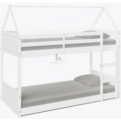 HOME DETAIL Miller White Wooden House Bunk Bed