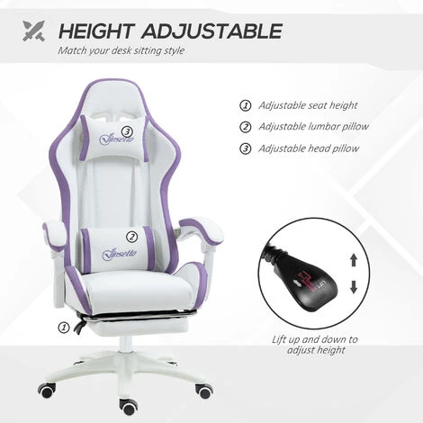Vinsetto Racing Style Gaming Chair With Reclining Function Footrest Purple - Image 4