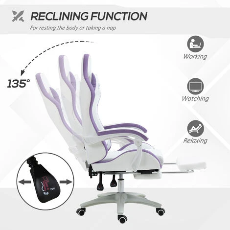 Vinsetto Racing Style Gaming Chair With Reclining Function Footrest Purple - Image 5