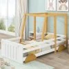 ModernLuxe Children Car Bed Frame Children's Bed With Wheels Jeep Bed Pine Frame, White + Natural, 90x190cm