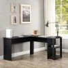 ModernLuxe Corner Desk L-Shaped Computer Desk With 2-Tier Shelves, Workstation Gaming Desk Home Office Desk, Black