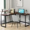 QHJ L Computer Desk With Self Corner Desk Work Table Home Office Table Industrial Rustic Brown