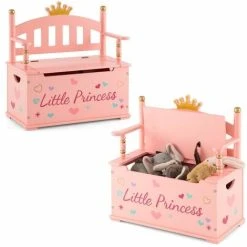 Costway Wooden Toy Box Kids Bench Storage Chest Children'S Bedroom Organizer Cabinet