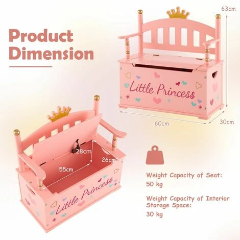 Costway Wooden Toy Box Kids Bench Storage Chest Children'S Bedroom Organizer Cabinet - Image 2