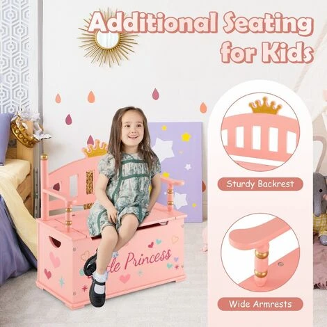 Costway Wooden Toy Box Kids Bench Storage Chest Children'S Bedroom Organizer Cabinet - Image 4