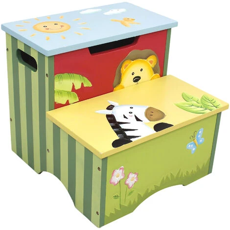 Fantasy Fields Toy Furniture Sunny Safari Step Stool - L36 X W36 X H32 Cm - Blue/Multi Color
