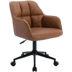 WAHSON OFFICE CHAIRS Home Office Chair Modern Desk Chair With Arms Swivel Computer Chair For Bedroom, Leather, Brown