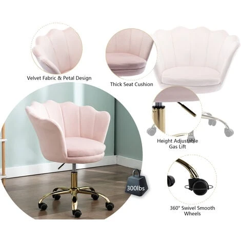 WAHSON OFFICE CHAIRS Velvet Office Chair Swivel Desk Chair Height Adjustable Task Chair For Home Office, Velvet, Light Pink - Image 3