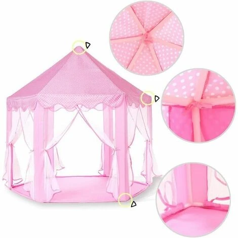 GTA Kids Play Tent, Princess Castle Play Tent, Kids Indoor Playhouse, Big Girl Playhouse With LED Color String Lights - Image 3