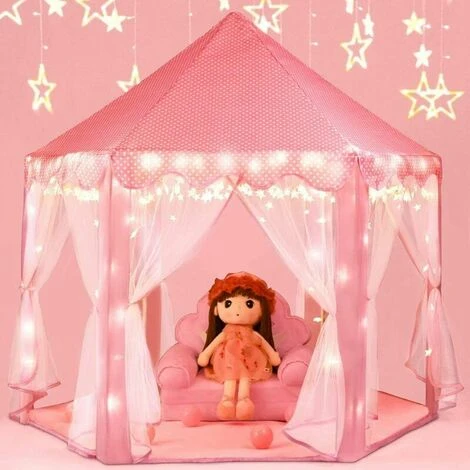 GTA Kids Play Tent, Princess Castle Play Tent, Kids Indoor Playhouse, Big Girl Playhouse With LED Color String Lights - Image 5