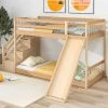 ModernLuxe Bunk Bed With Slide, Stairs And Storage, 3ft Children Bed 2 Drawers In The Steps, Solid Pine Wood Frame, Natural