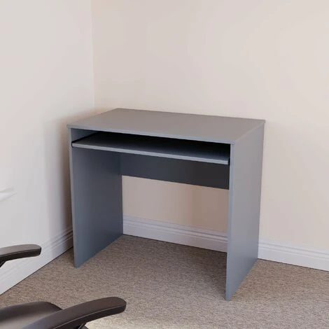 Home Discount Huby Computer Desk Compact PC Workstation Shelves Storage Home Office Table, Grey - Image 3