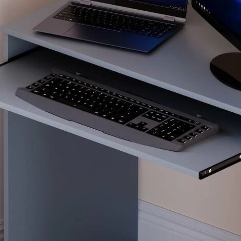 Home Discount Huby Computer Desk Compact PC Workstation Shelves Storage Home Office Table, Grey - Image 4