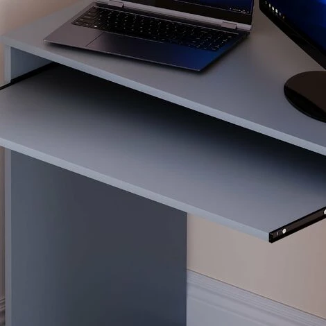 Home Discount Huby Computer Desk Compact PC Workstation Shelves Storage Home Office Table, Grey - Image 5