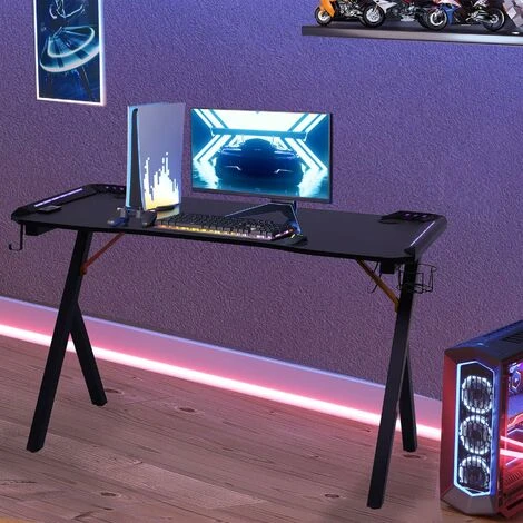 NEO DIRECT Neo Gaming Desk LED Computer Racing Table With Cup Holder Headphone Hook Cable Management - Image 2