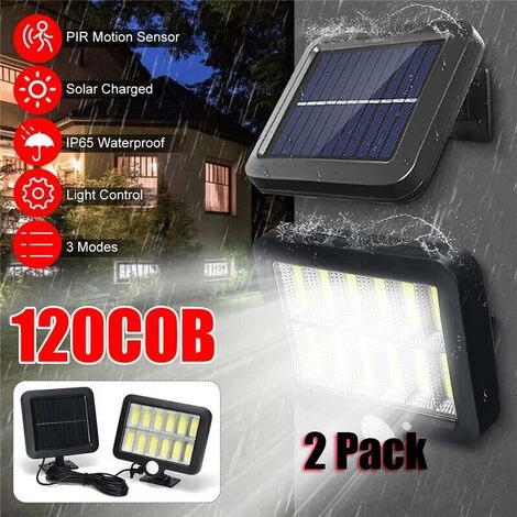 QHJ Solar PIR Motion Sensor Outdoor Yard Flood Lights Split COB LED Wall Street Lamp